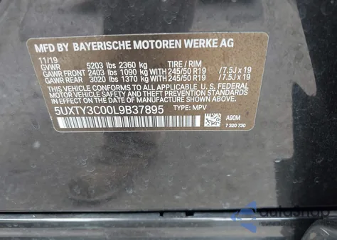 2020 BMW X3 Sdrive30I from USA, damaged, VIN 5UXTY3C00L9B37895